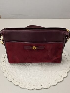 Etienne Aigner Burgundy Suede & Leather Shoulder Bag with Gold Hardware